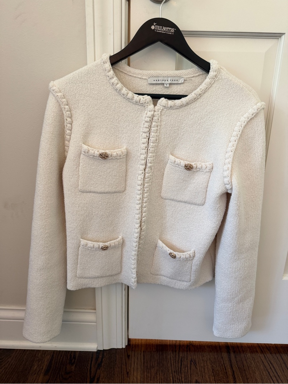Endless Rose Cream Bouclé Cropped Knit Jacket